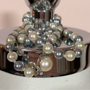 Vintage Retro art Deco grey white shell glass pearl sterling Silver Necklace 20